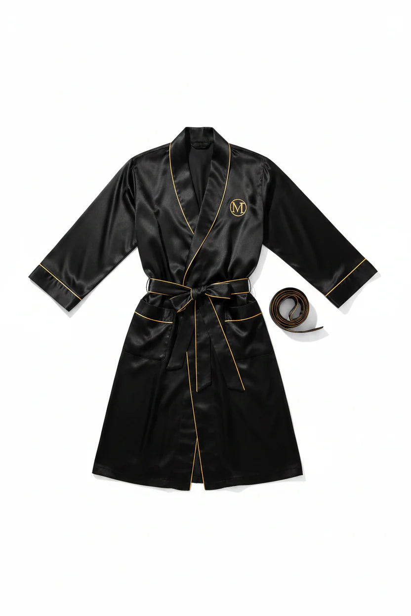 Manolo Theodoro Noir Collection Lounge Monogram Rope-Embroidered Robe (Limited Edition)