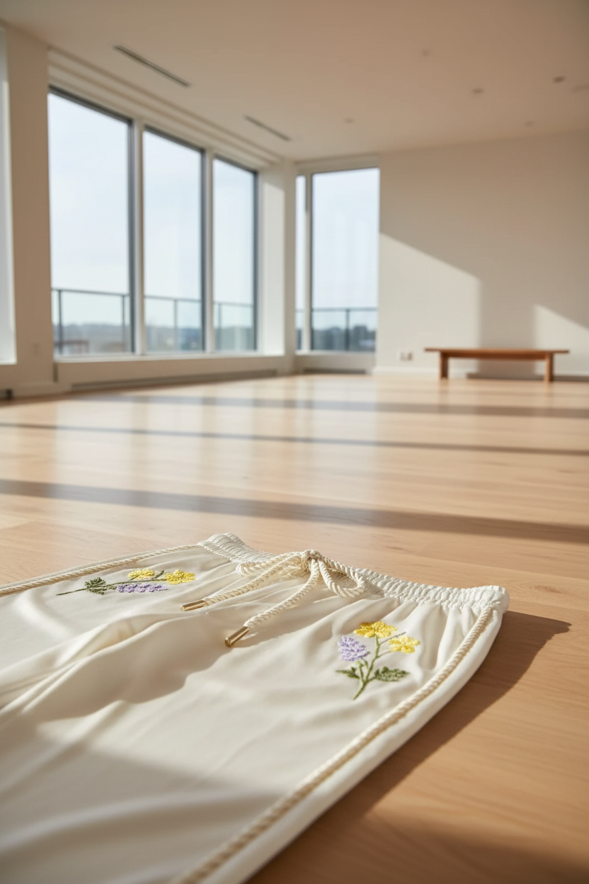 Collection of white clothing items with floral embroidery on a white background