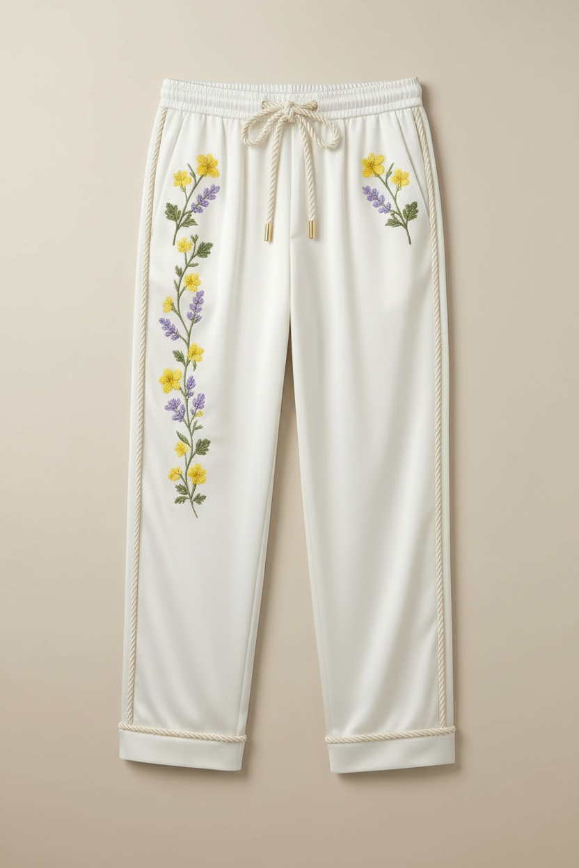 Manolo Theodoro men's loungewear collection with floral designs on a neutral background